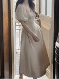 Nukty Puff Sleeve Women Elegant Casual Halter Midi Dress Evening Short Sleeve A-Line Party Vestidos Female Fashion Clothes Summer
