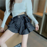 Nukty High Street Y2k Korean Skirt Women Ruffles Designer Slim Party Casual Skirt Female Black Gothic Sexy Sashes Chic Vintage Clothes