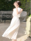 Nukty Summer White France Vintage Dress Women Chiffon Elegant Evening Party Long Dress Ladies Casual Korean Style One-piece Dress