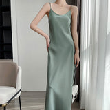 Nukty Tri-Acetate Satin Silky V-Neck Temperament Female Summer Beautiful Silk Suspender Dress New Long Skirt Is Thin