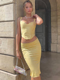 Elegant Corset Top + Midi Skirt 2 Piece Sets Women Hot Summer Sexy Backless Party Club Matching Sets High Street Outfits