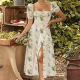 Sexy Dress For Women Flower Print High Split Elegant Off Shoulder Long Dresses Backless Bodycon Summer Dress Vestidos  New