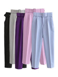 Nukty Women Pants Spring Fall Traf Vintage High Waist With Belt Khaki Beige Ladies Ankle Women's Pants Suit Female Clothing
