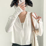 Nukty Sun-proof Jackets Women Hooded Casual Summer Fashion Thin Chic Loose Sporty Korean Style 6 Colors All-match Breathable Simple