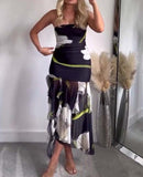 Nukty Print Tulle Corset Dress Women Off Shoulder Pleated Dress Woman Summer Backless Dresses for Women Female Party Dress