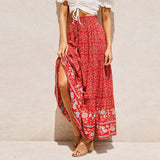 Nukty Summer Long Patchwork Print A-Line Skirt Floral Skirt Women Casual Beach Faldas Female Boho Elastic Waist Holiday Maxi Skirts