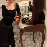 Nukty Knitted France Vintage Party Women Dresses Long Evening Elegant Dress Ladies Casual Chic One Piece Korea Autumn Winter New
