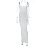 Nukty White Backless Maxi Dresses For Women Spaghetti Strap Long Beach Dress Women Summer Elegant Evening Party Dress