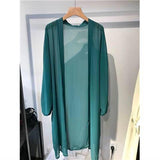 Nukty long Jacket Women Summer Thin Loose See-through Sunscreen Pure Long Sleeve Sexy  Coat Chiffon Bohemian Female New Fashion Tops