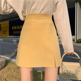 Nukty Summer Women Mini Solid A-line Skirts Above Knee Simple Skirt With Linning Female Short Split Bottoms For Girls