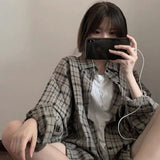 Nukty Retro Plaid Jackets Women Harajuku Unisex All-match Basic Teens Checkered Shirts Outwear Spring Single Breasted Couples Coats