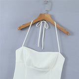 Nukty Spring Summer New Sexy Slim Fashion Women Halter Neck Tie Backless Pleated Short Strap Mini Dress Female