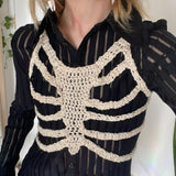 Skeleton Corset Crop Tops y2k Gothic Clothes Crochet Hollow Out Tanks Women Summer Tee 2000s Aesthetic T Shirt Ropa Gotica Mujer