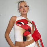 Nukty Summer Sexy red lips Graphics Sleeveless Tank Top Personality Aesthetic Color Sleeveless y2k clothes trashy y2k female top Slim