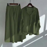 Nukty Cotton Linen Shirt  High Waist Slacks Suit Women's Sweatshirt Set SweatshirtWomen's 2-piece Retro  Oversize Suit  Pockets