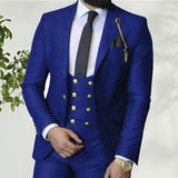 Nukty Costume Homme Italian Business Slim Fit 3 Pieces Royal Blue Men's Suits Groom Prom Tuxedos Groomsmen Blazer for Wedding