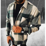 Nukty Men Plaid Shirt Spring Fashion Large Size Pockets Long Sleeve Top Turn-down Collar Single-breasted Shirts