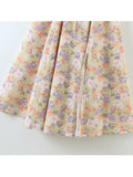 Nukty Spring Summer New Vintage Women Chic Lace-Up Slim Hollow Backless Slit Floral Square Collar Strap Long Midi Dress