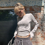 Vintage Women Clothes Y2K T-shirts Blusas O-neck Long Sleeve Print Tunic Grunge Woman Clothing Fashion Casual Crop Tops