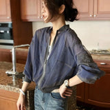 Nukty Summer Baseball Gauze Cropped Jacket Women Korean Fashion Lightweight Sun Protection Outerwear Long Sleeve Tops Casual Chaquetas