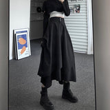 Nukty Casual Vintage Victorian Skirt Women Black High Street Korean Gothic Y2k Skirt Female Long Chic Irregular Fashion Party Clothes