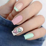 24Pcs Valentine's Day Detachable False Nails Wearable French Fake Nails Love Pattern Design Full Cover Nail Tips Press on Nails