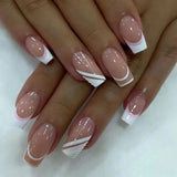 24pcs Summer False nails with designs Charms Flame Long Ballerina Fake Nails Wearable Coffin french Nails Tips Press On Nails