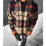 Nukty Men Plaid Shirt Spring Fashion Large Size Pockets Long Sleeve Top Turn-down Collar Single-breasted Shirts