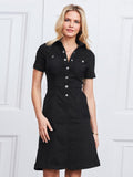 Summer New Women's Shirt Collar Dress Temperament Elegant Button Cardigan Imitation Denim Dress Office Wear Woman Dress