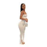 Nukty New Hem Slit Elastic Bodycon Jumpsuit Woman Sexy Suspenders Sleeveless Skinny Flared Trouser Romper Yoga Overalls