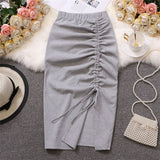 Nukty Women Solid Drawstring Sheath Skirts Elastic High Waist Female Fashion Bodycon Irregular Midi Pencil Skirts