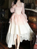 Nukty French Vintage Sweet Fairy Dress Women Bow Elegant Evening Party Midi Dresses Female Long Sleeve Korean Style Dress Summer
