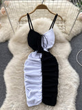 Nukty Foamlina Sexy Night Club Dress Women Summer Elegant Color Match Mini Bodycon Dress Strap Sleeveless Cut Out Ruched Party Dress