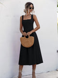 Spring and Summer New Hot Selling Long Dress Simple Square Neck Suspender Temperament Sexy Backless Dress Women's