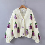 Winter Women's Cardigans Multicolor Floral Knitted Decoration Long Sleeve Loose Coats Warm Sweaters 3 Colors