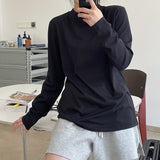 Nukty Summer Women's Casual Solid Color Round Neck Long Sleeve Loose T-Shirt