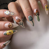 24Pcs False Nails With Glue Almond Pink Butterfly Design Detachable Rhinestones Acrylic Fake Nails long stiletto Press On Nails