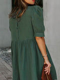 Nukty Summer Short-sleeved Dress Fashion New Loose Puff Sleeves Oversize Breasted Solid Color Dress Dresses Women