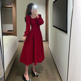 Nukty Red France Vintage Dresses Women Winter Elegant Evening Party Midi Dresses New Year Casual Designer Korean One-Piece Dress Christmas