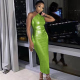 Nukty Pu Leather One Shoulder Sleeveless Draped Mini Prom Dress Summer Fall Women Elegant Y2K Evening Party Club Clothes