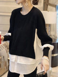 Winter Women's Wool Blouse Women's Sweater Stitching Shirt Fake Two Piece Set  Women Clothes Korean Fashion  Pullover