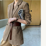 Elegant V-Neck Oversize Ladies Office Plaid Blazers Women Women Autumn casual Long Sleeve Jacket Blazer with Pockets Belt