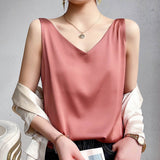 Spring and Summer New Suspenders Women's Silk Satin Inside with V-neck Large Size Ice Silk Temperament Loose Vest Tops