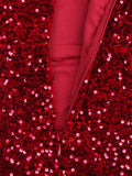 Nukty Long Sleeve Padded Sequin Maxi Dress Floor Length Sparkles Stretch V Neck Mermaid Formal Evening Night Party Gown Grey Black Red
