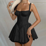 Nukty High-quality Lace Panel A-line Dress White Coquette Party Holiday Sleeveless Mini Corset Dresses Elegant Sweet Robe New