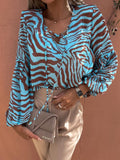 fashion Women Spring Elegant Lace-up Design Tops Female Casual Long Sleeve Blouse New Fashion Zebra Printing Blouses Shirt
