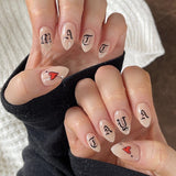 24Pcs Valentine's Day Detachable False Nails Wearable French Fake Nails Love Pattern Design Full Cover Nail Tips Press on Nails