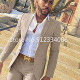 Nukty 2 Pieces Beige Suit for Men Slim Fit Wedding Groom Tuxedo Groomsmen Suits Male Fashion Smoking Costume Homme Blazer with Pants