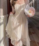 Nukty Fairy Elegant Pure Color Dress Woman Party One Piece Dress Korea Style Casual Long Sleeve Vintage Midi Dress Bandage
