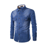 Nukty Fashion Mens Denim Shirt Long Sleeve Plus Size Cotton Jeans Cardigan Casual Slim Fit Shirts Men Two-pocket Tops Clothing M-6XL